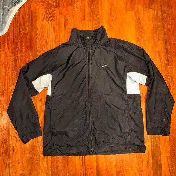 Y2K Vintage Nike Men's Black and Grey Windbreaker Zipup Jacket - Picture 1 of 5